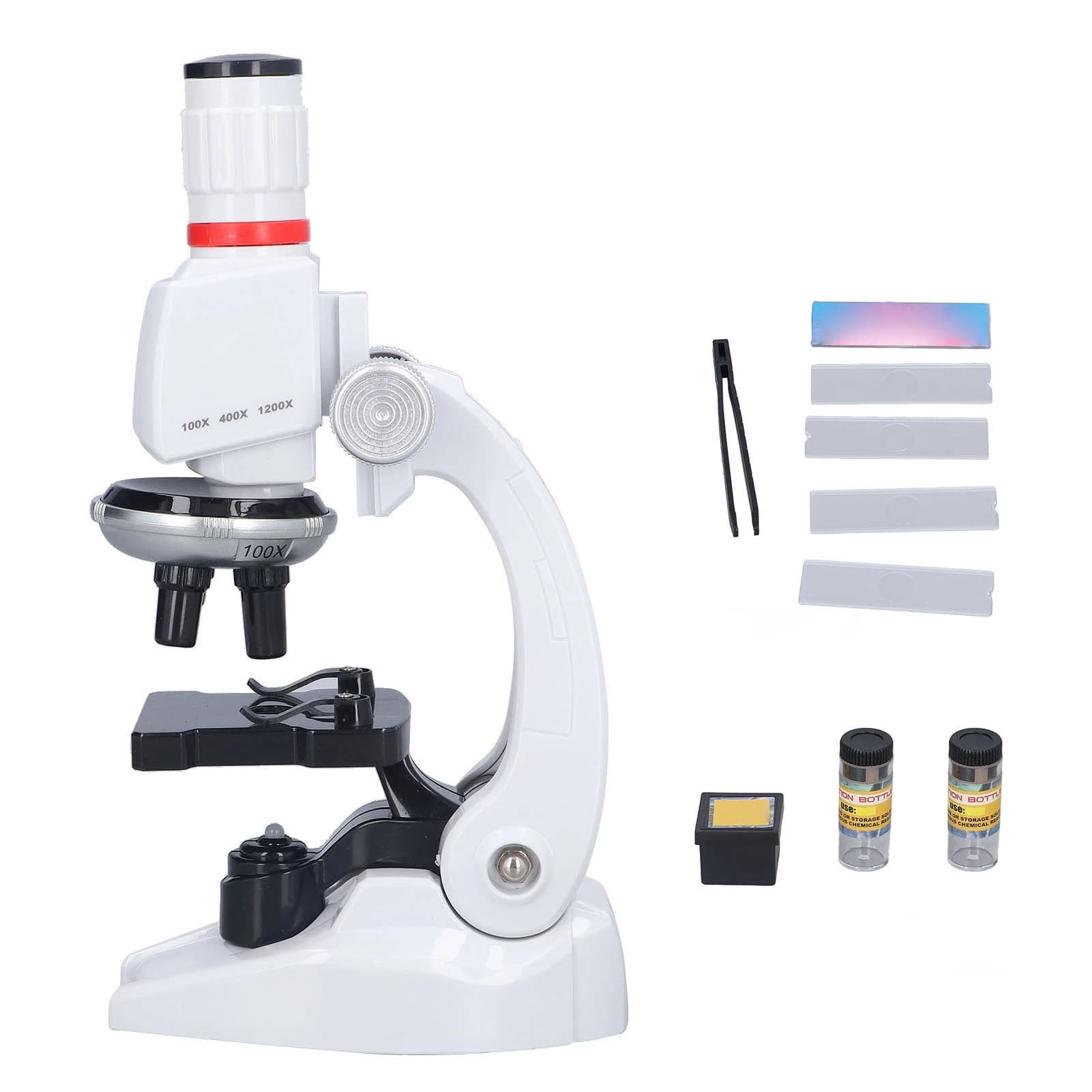 Kit Microscopio per Bambini 1200X, Microscopio LED con Porta-Obiettivi, Giocattolo Educativo Scientifico (Bianco)