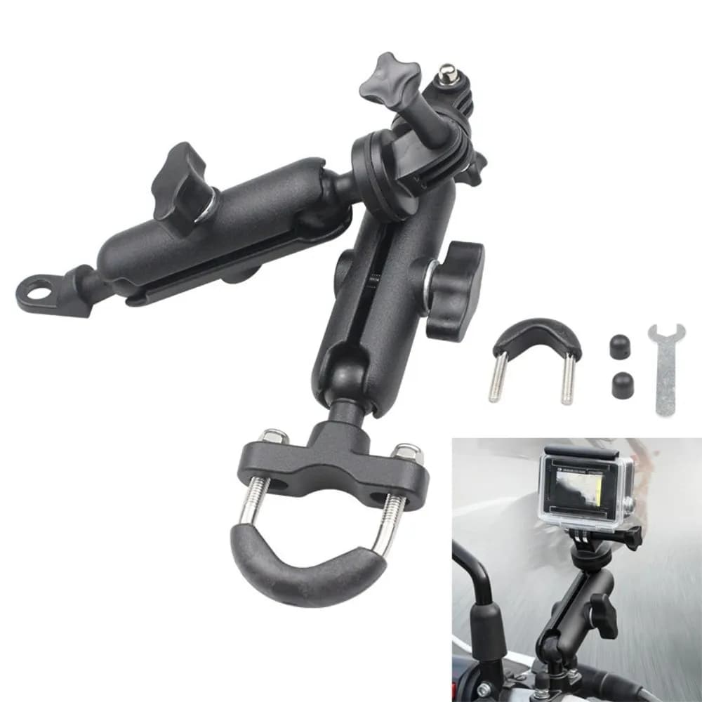 360 ° Supporto Rotante per Action Camera, Robusto Supporto Nero per Action Camera, Staffa Regolabile ed Estendibile per Telecamera da Specchietto Retrovisore