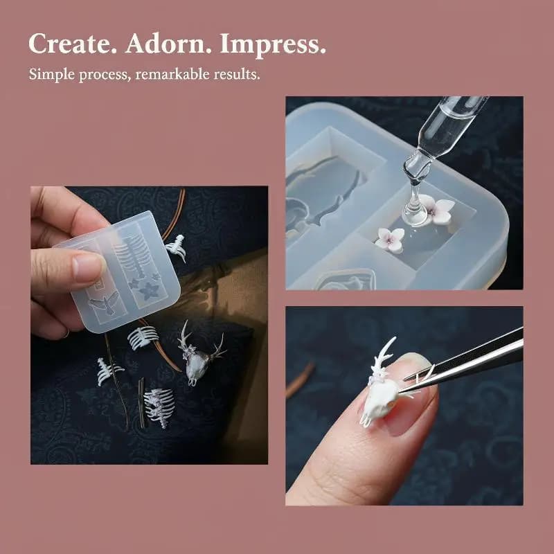 3D Silicone Nail Art Mold Mummy Ribs Spine Bone Pattern Heat Resistant for DIY Punk Gothic Style Nail Decoration