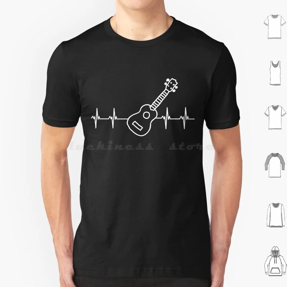 Ukulele Player Heartbeat Line T Shirt Uomo Donna Bambini 6xl Ukulele Strumento Heart Beat Line Battito cardiaco Chitarra in bianco e nero