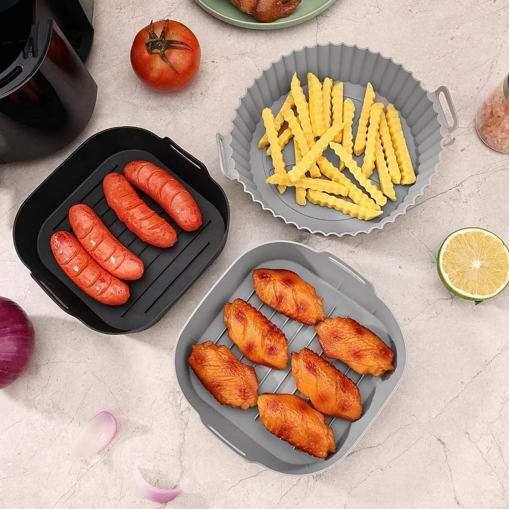 Tappetino da Forno Quadrato per Friggitrice ad Aria, Flessibile e Resistente alle Alte Temperature, in Silicone, Multicolore, Riutilizzabile