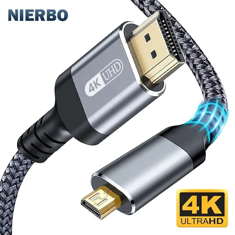 NIERBO Micro HDMI cable to HDMI woven male-male cable adapter 2.0 4K@60HZ 2K@165HZ 18Gbps Compatible with camera monitor