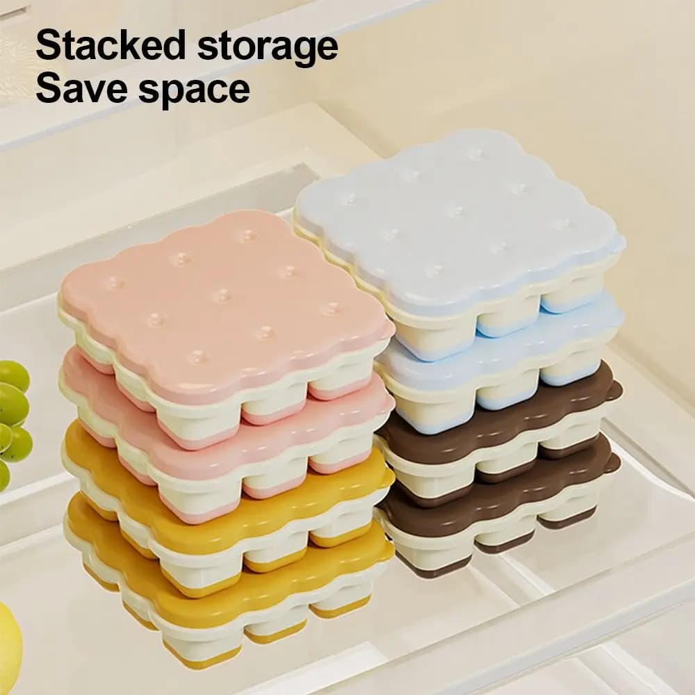 Nuovo vassoio per cubetti di ghiaccio a 9 scomparti in PP per alimenti, stampi per cubetti di ghiaccio con coperchio, facile da usare, per il congelatore