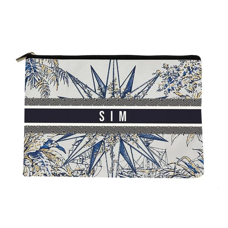 Iniziali di fiori rosa Borse per cosmetici personalizzate Nome personalizzato Logo Pochette Borsa da toilette bianca con cerniera da viaggio Astuccio per matite