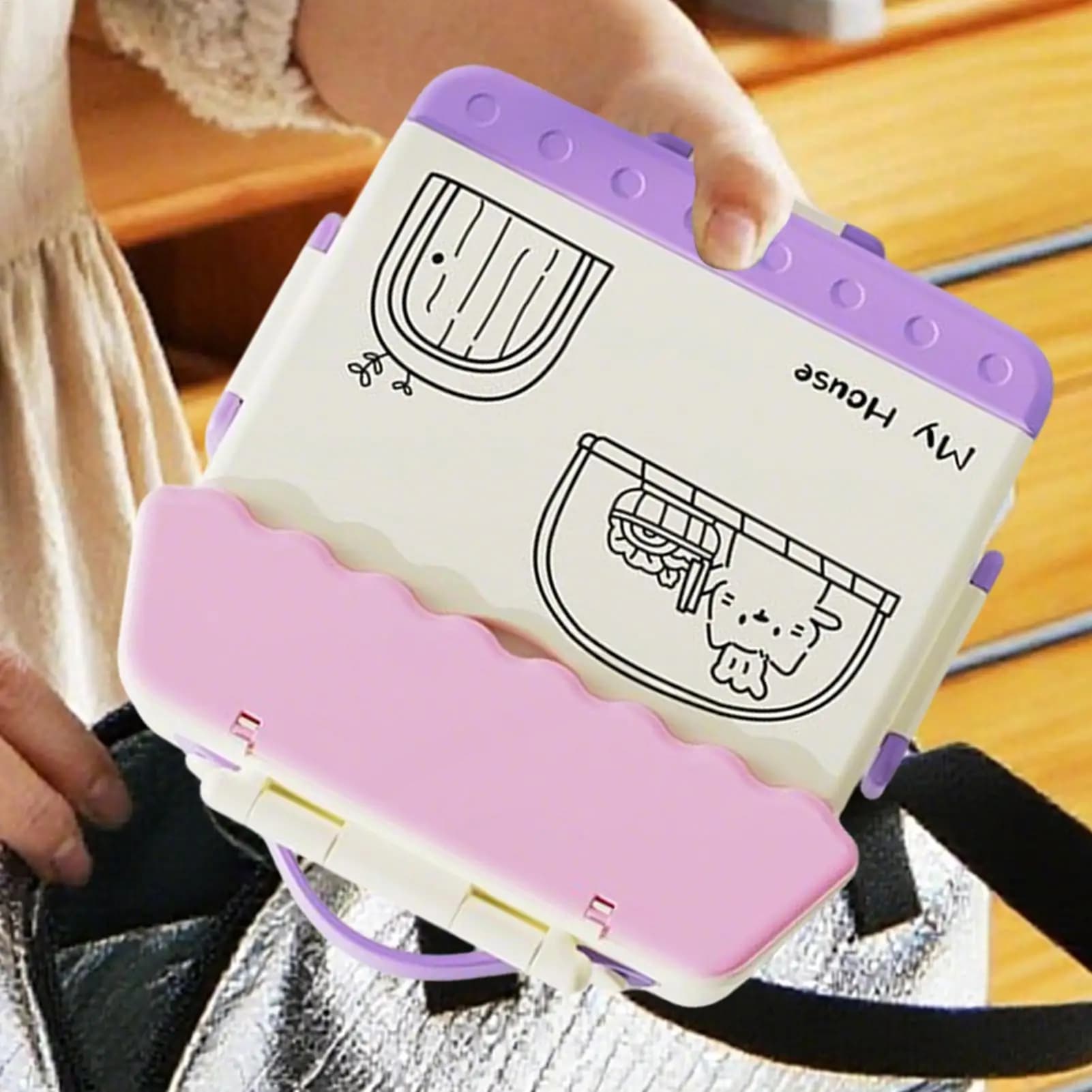 Lunch Box per bambini Contenitore sicuro per microonde da 1000 ml 4 scomparti con cucchiaio forchetta Contenitore per il pranzo scolastico per studenti all'aperto