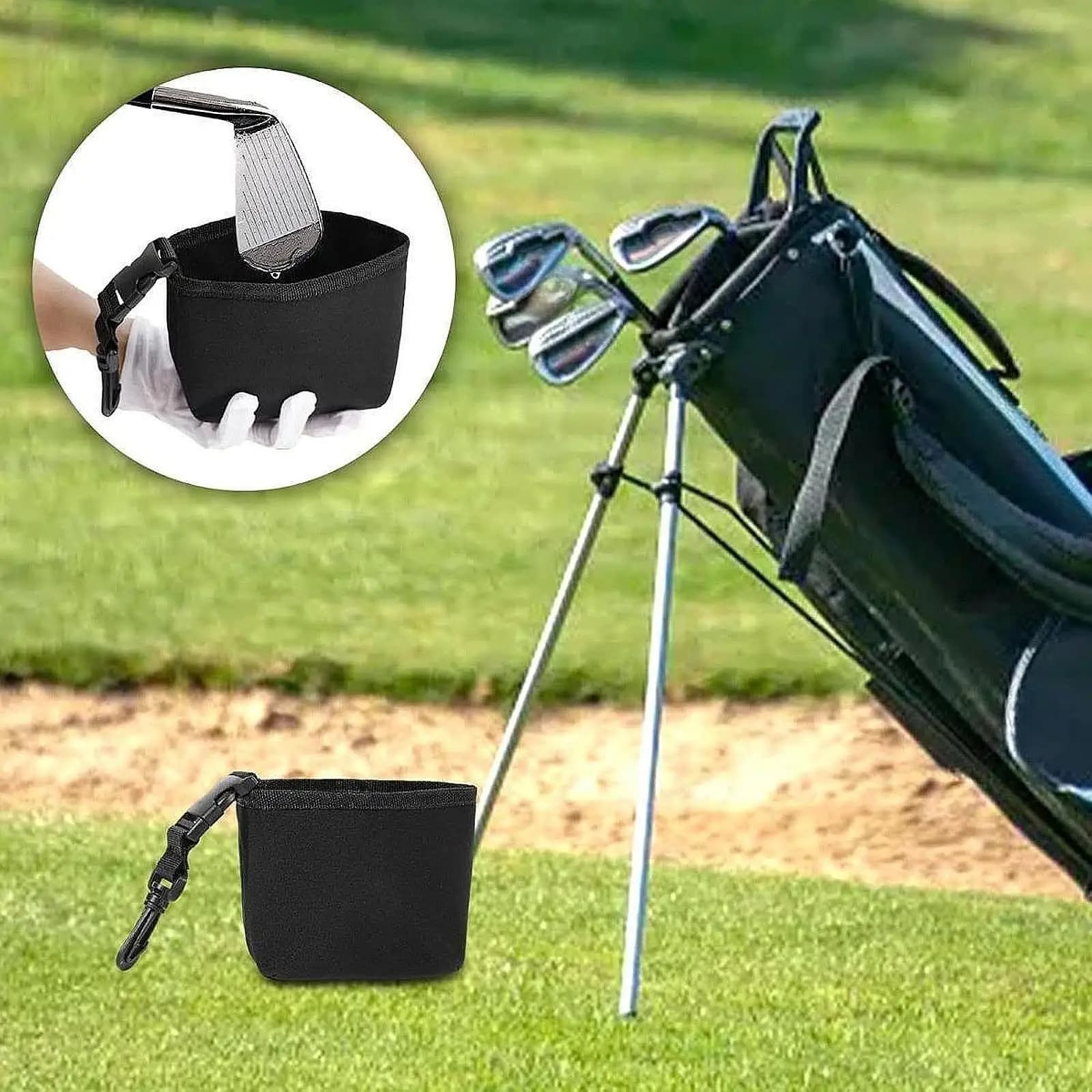 Borsa leggera per rondella per palline da golf con gancio a clip girevole Accessorio da golf portatile per sacca da golf