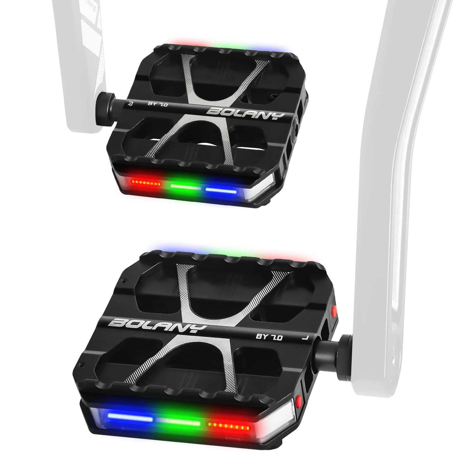 BOLANY 7.0 Pedale per bicicletta a LED in lega di alluminio Luce regolabile Pedale MTB antiscivolo cavo Pedale per bici a 2 cuscinetti