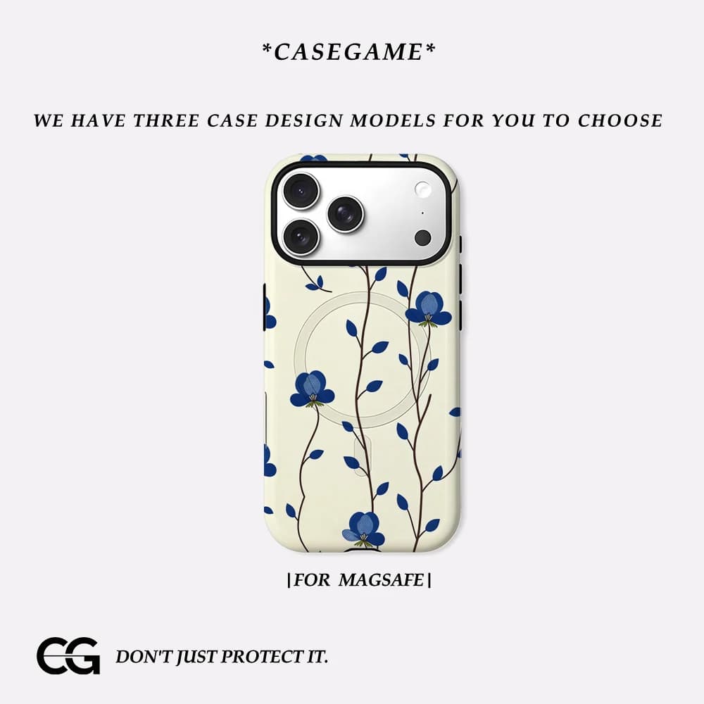 Casegame Cover Opaca Antiurto per iPhone 17 16 15 14 Plus 13 Pro Max con Bumper per MagSafe, in PC Rigido, Design Semplice Blu Vite
