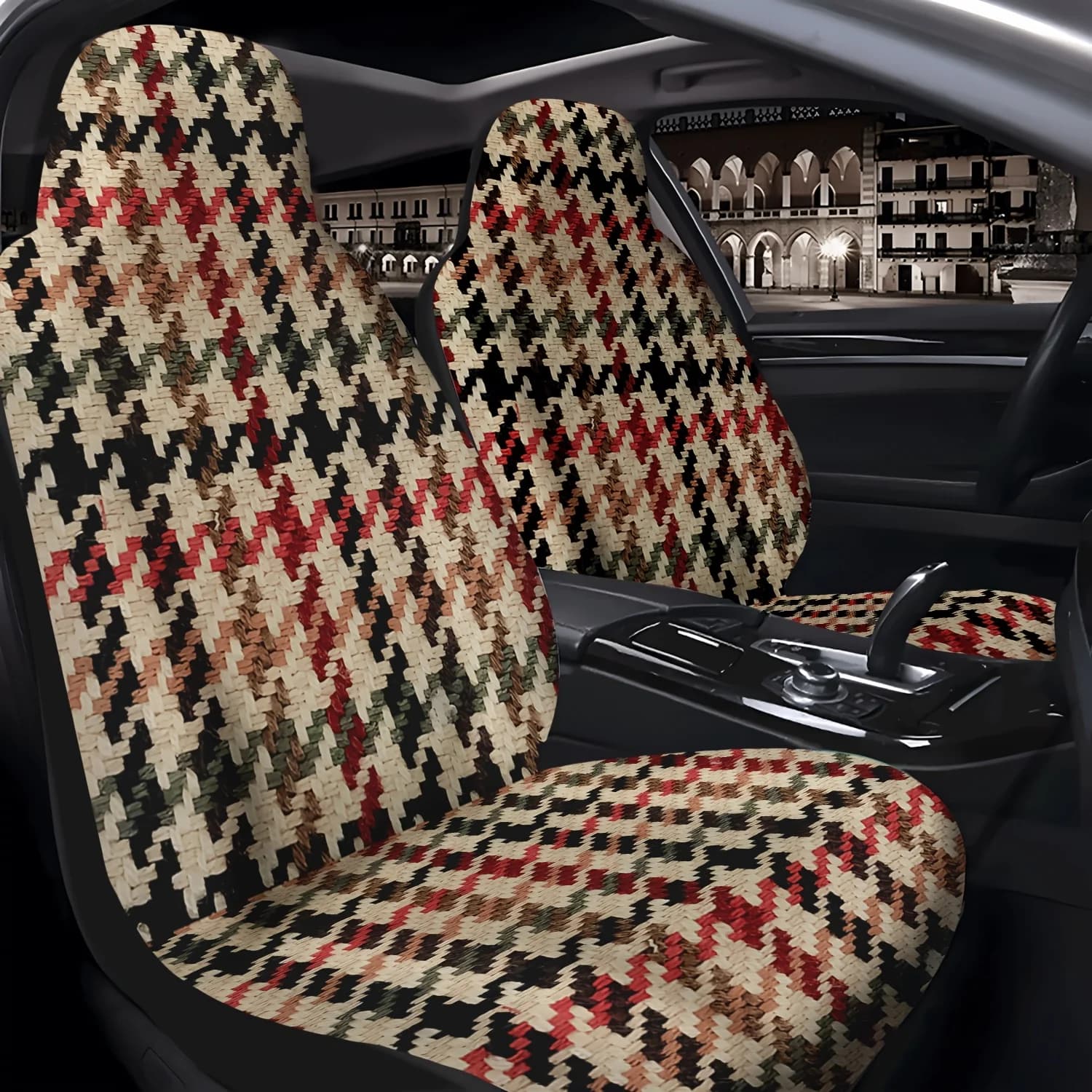 2pcs Houndstooth Tweed Car Seat Covers Compatible For Cars, Trucks, SUVs, Vans - Fit Front Seat Protectors, Machine Washable Hou