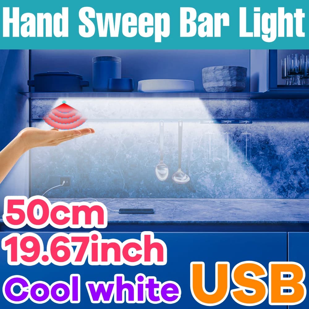 Luce LED Sottopensile USB 5V con Sensore di Movimento, Lampada da Cucina e Armadio Dimmerabile, Illuminazione per Lettura, Studio e Comodino