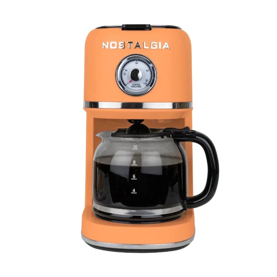 Retro Coffee Maker, 10-Cup One Button Brewing Classic Coffee Machine with Reusable Filter, Orange