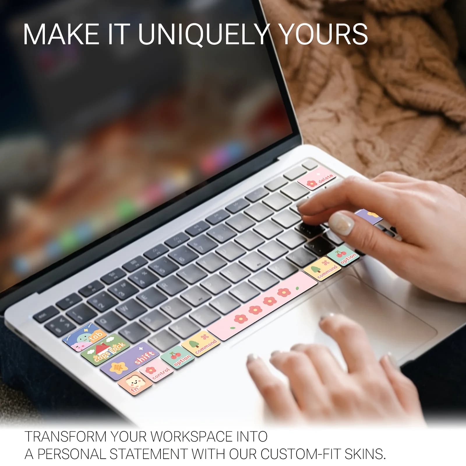 1SET Cute Floral Keyboard Stickers, Waterproof Scratch Resistant Vinyl Keycap Decals For Laptop