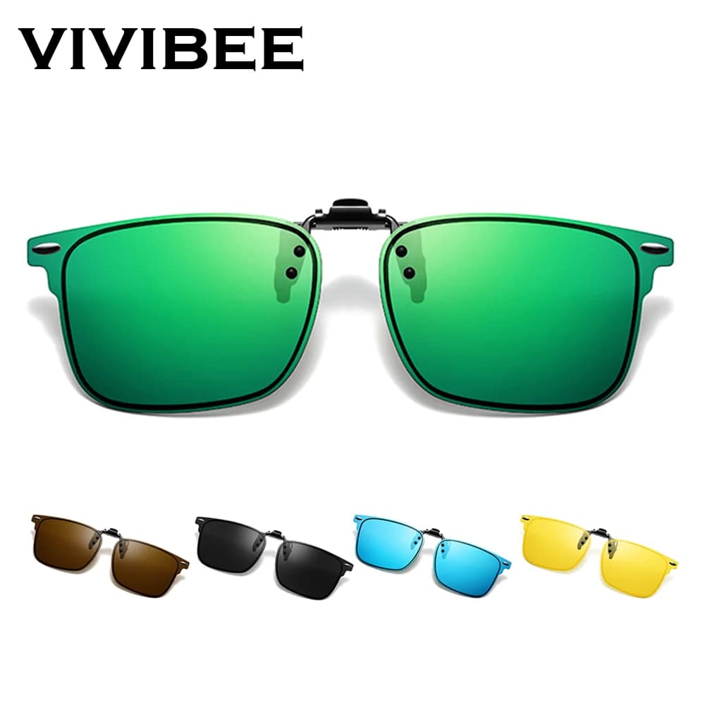 VIVIBEE Occhiali da sole polarizzati con clip ribaltabili senza montatura per occhiali da guida notturni antiriflesso Occhiali da vista verdi Mirorr alla moda