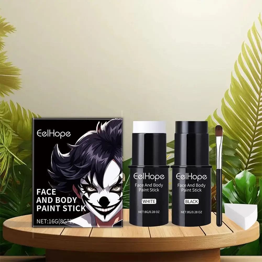 Black White Face Body Paint Kit Cover Foundation Clown Colorful Long Lasting Waterproof Christmas Festive Makeup Accessories Set