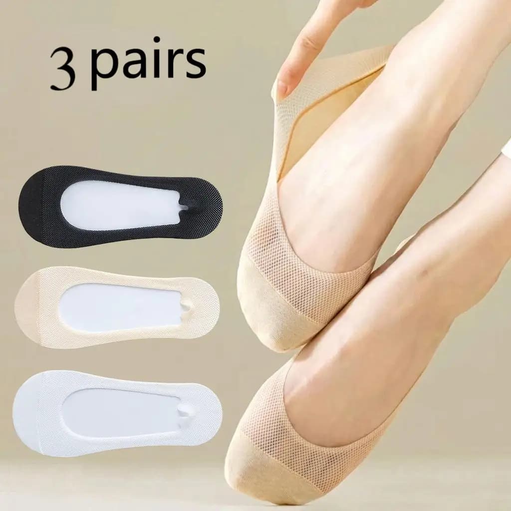 3Pairs,Women Invisible No Show Socks,Silicone Non Slip Breathable Low Cut Liner Socks,Summer Thin Hidden Socks For Flats Loafers