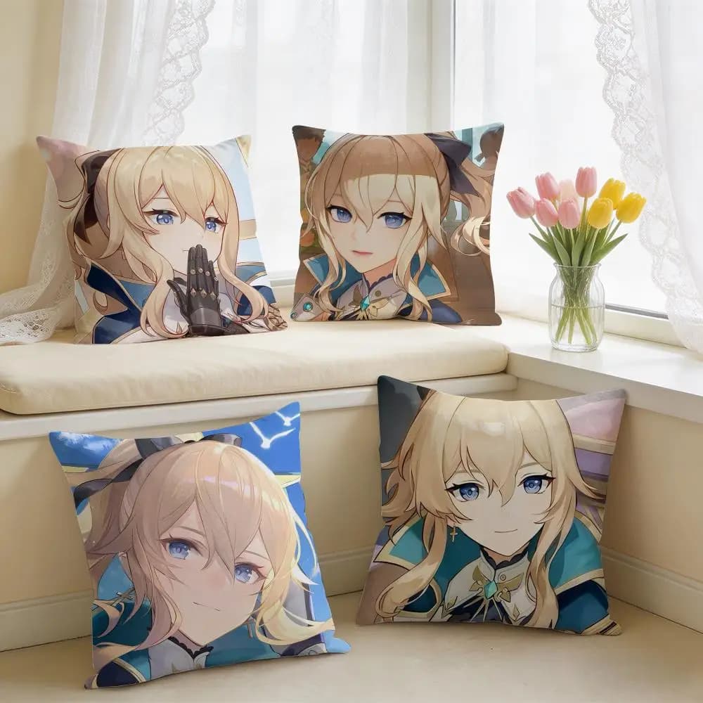 Jean Cute Genshin Impact Cushion Cover Square Short Plush Pillow Case Living Room Sofa Home Decor Funda 40X40