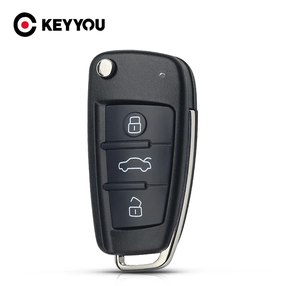 KEYYOU Custodia pieghevole di ricambio per chiave a distanza per auto, custodia a 3 pulsanti per AUDI senza lama