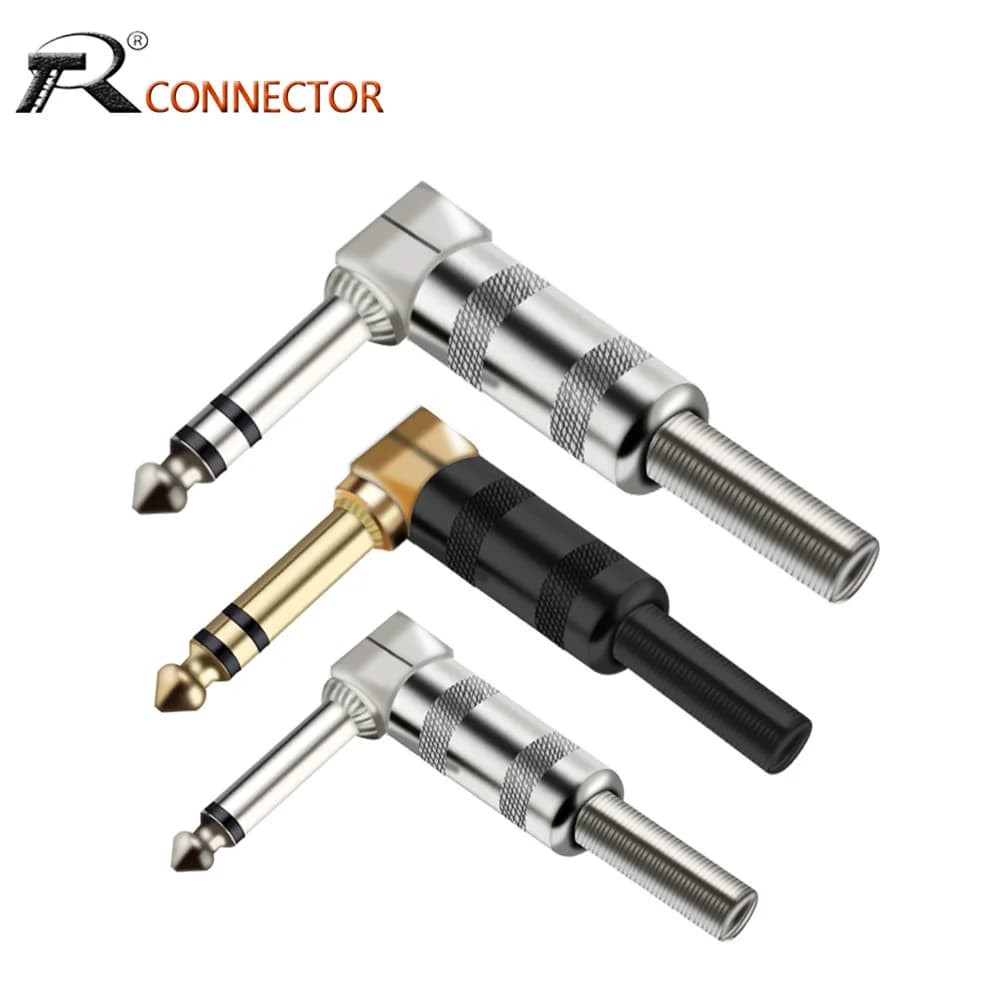 2 pz 6.35mm Mono/Stereo 1/4 "Spine Ad Angolo Retto 6 Angoli con Molla Maschio Connettore Jack Spina per Pedale Chitarra Elettrica
