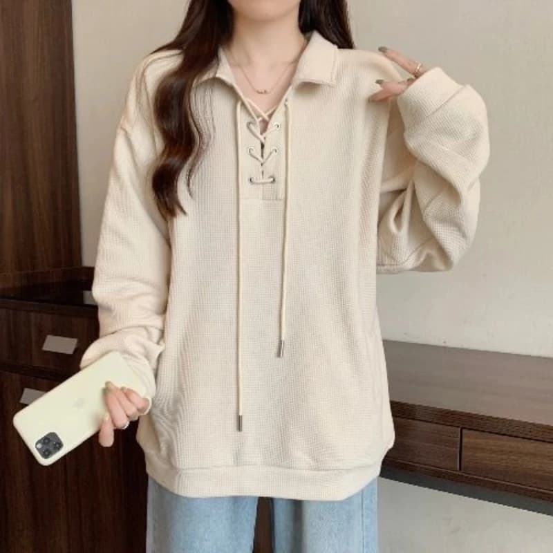 Fasciatura al collo Plus Size Felpe con cappuccio stile pigro Felpe Abbigliamento donna Primavera Autunno Manica lunga Top casual Tendenza moda