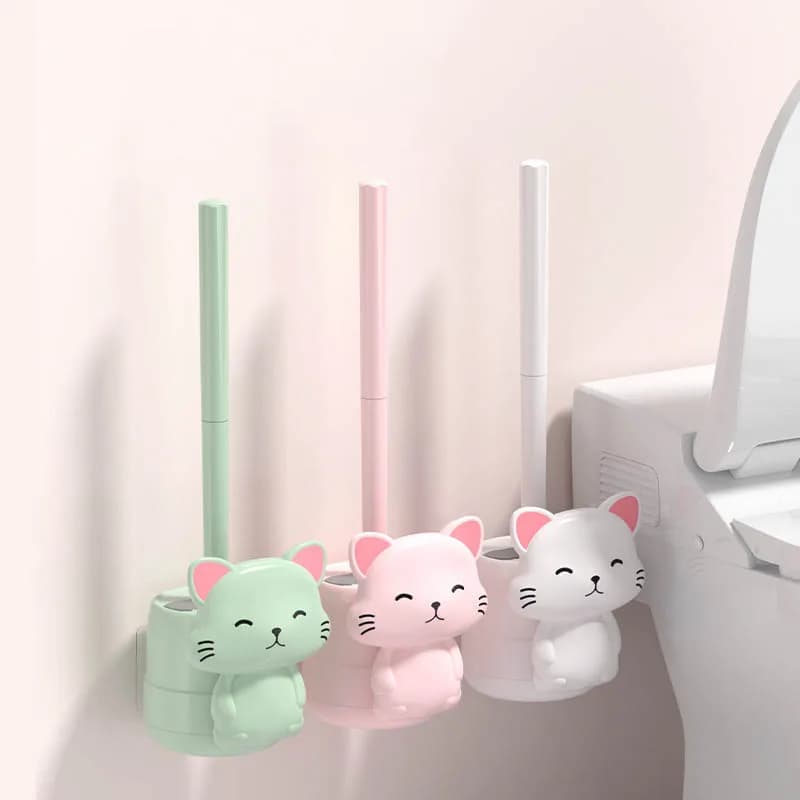 Simpatico cartone animato gattino scopino per WC spazzola per la pulizia del bagno domestico pavimento a parete modelli a doppio uso pulizia scopino per WC