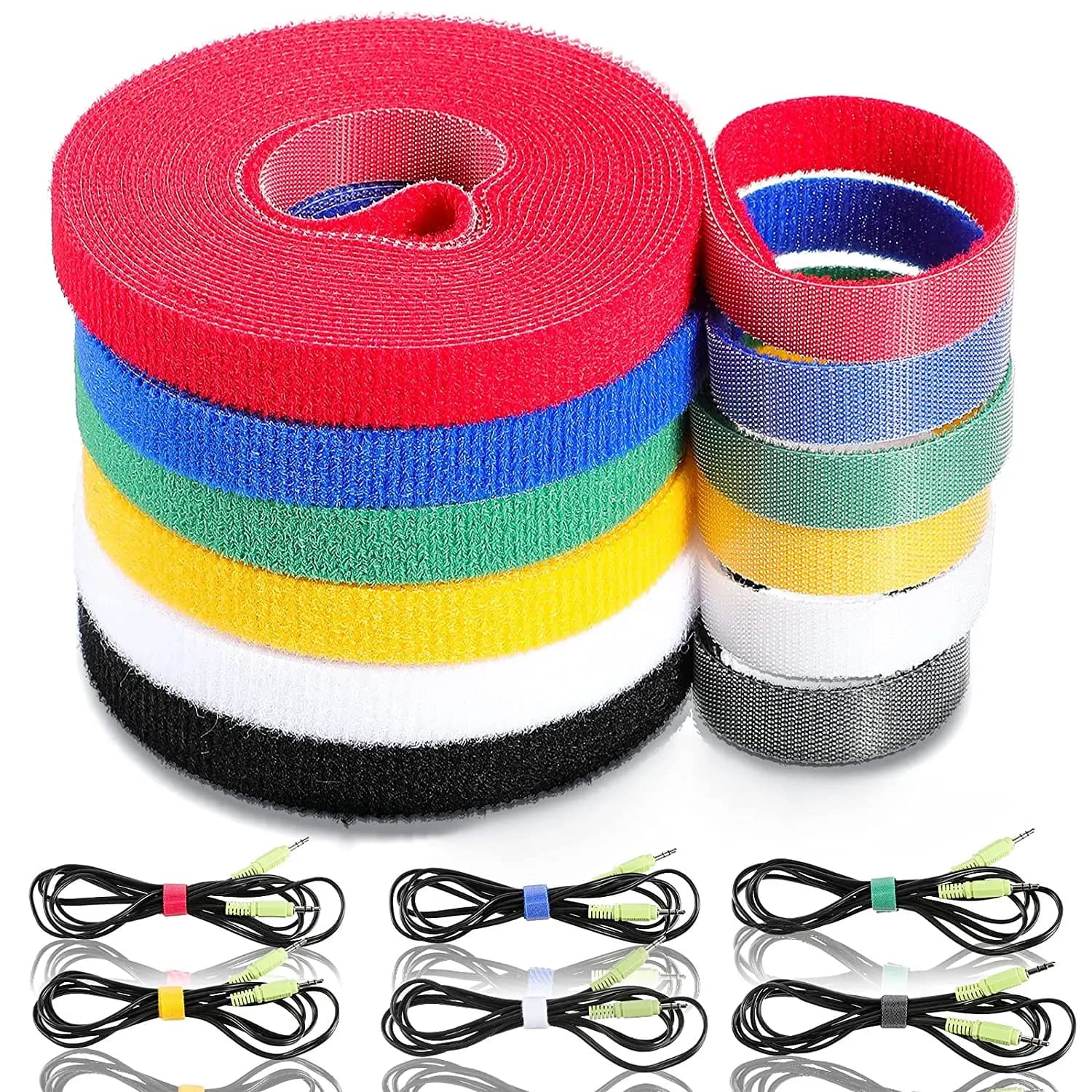 5M/Rotolo 15/20mm Riutilizzabile Nastro di Fissaggio Fascette Cinghie Gancio e Anello Strisce di Nastro FAI DA TE Gestione dei Cavi Wire Organizer