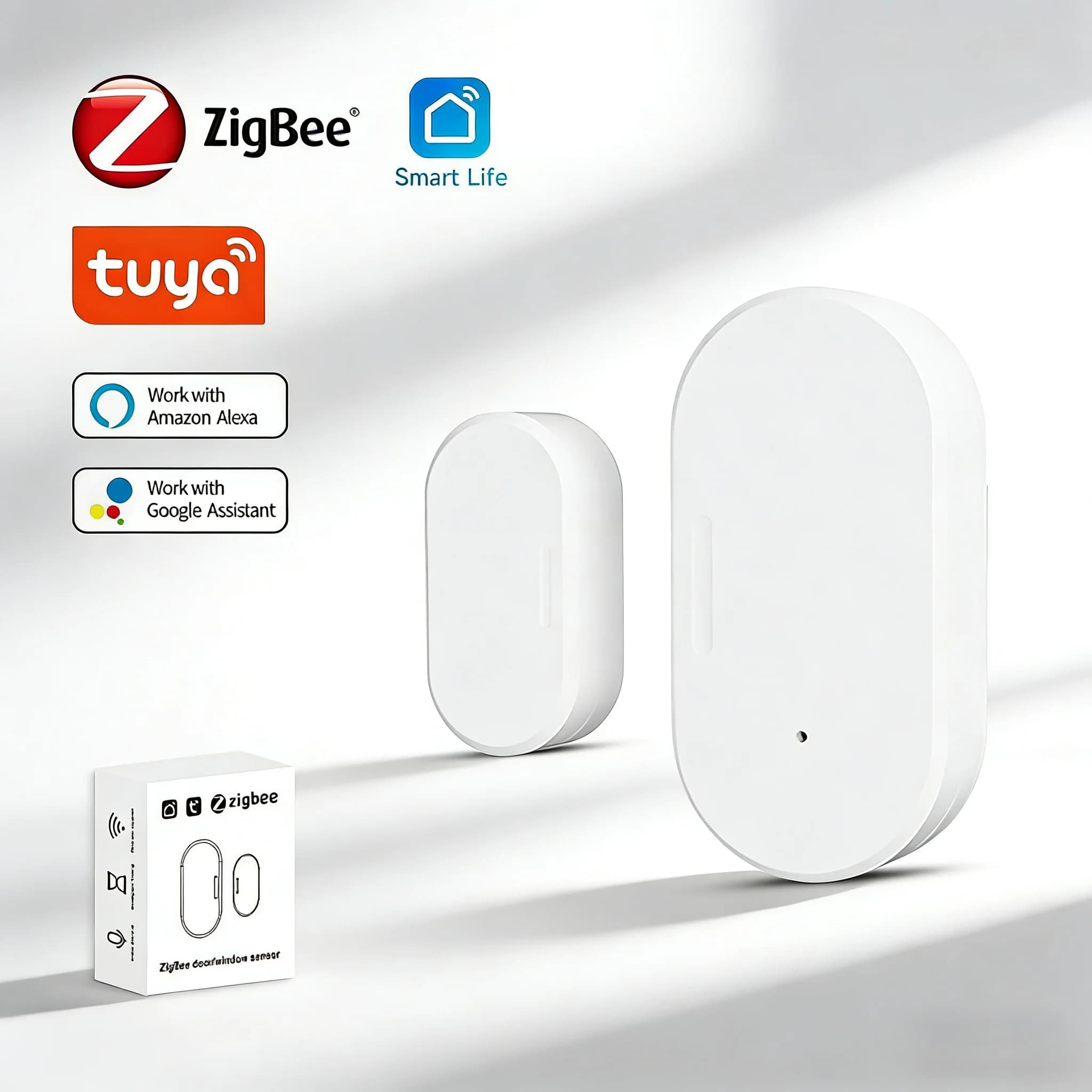Sensore per Porte e Finestre Zigbee 3.0 Tuya Smart, Rilevatore Magnetico di Apertura/Chiusura, Allarme di Sicurezza, Compatibile con Alexa Google Zigbee 2MQTT