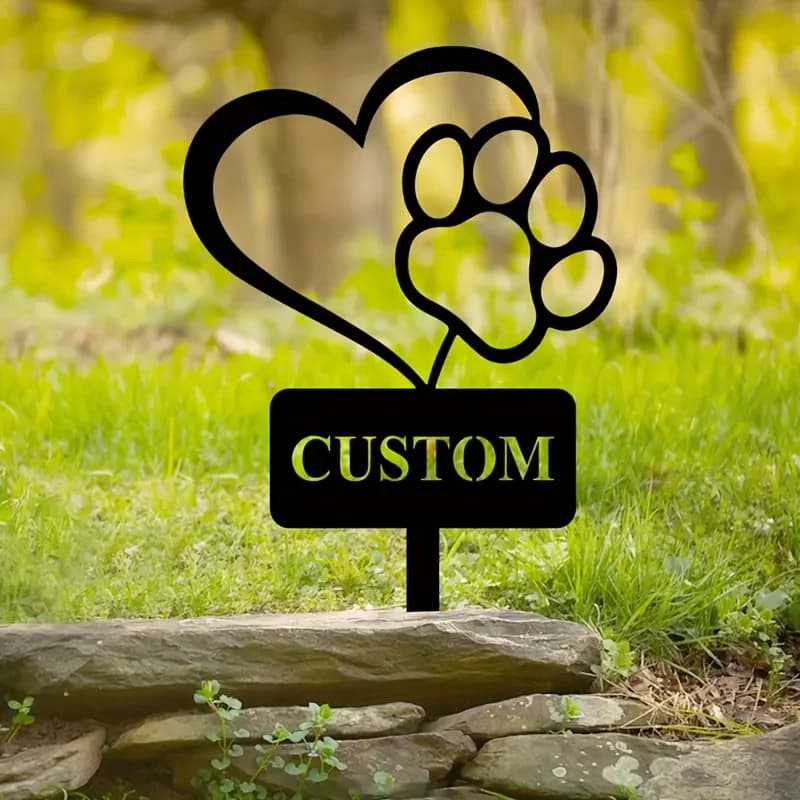 Palo Commemorativo Personalizzato a Forma di Zampa di Cane, Palo da Giardino in Ferro per Cani, Palo da Cortile Personalizzato con Nome del Cane, Commemorazione Animale Domestico in Ferro