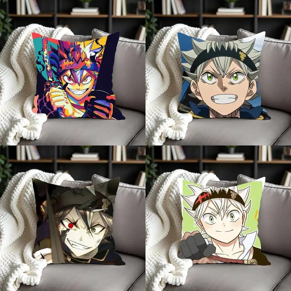 B-Black Clover Asta Anime Federa per cuscino con stampa fronte-retro, fodera per cuscino decorativo per divano e auto