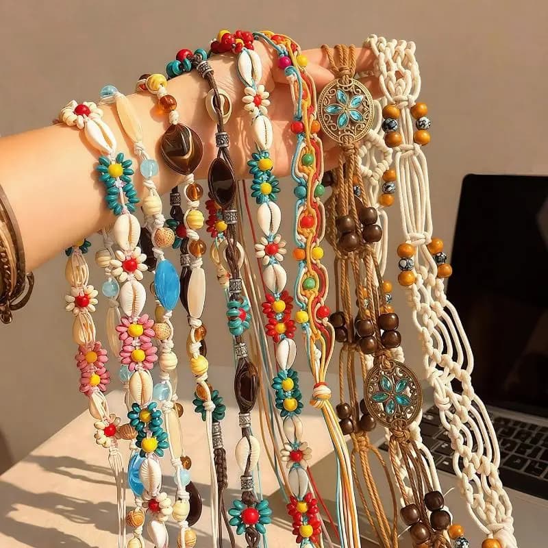 New High-End Bohemian Retro Ethnic Style Waist Chain Women's Skirt Braided Belt Waist Rope Accessories