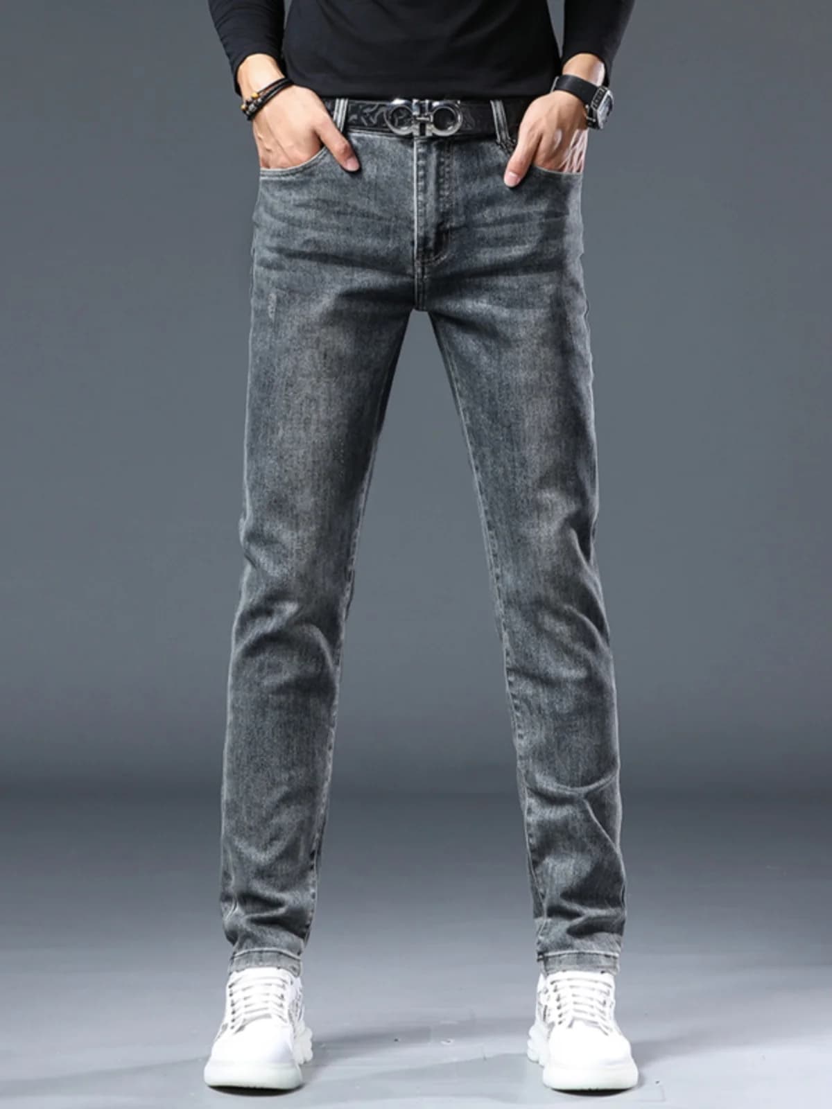 Faionable Printed Slim Fit Men's Jeans Casual High Waist Cotton Stretch Denim Korean Sle Spring Autumn Wear Resistant