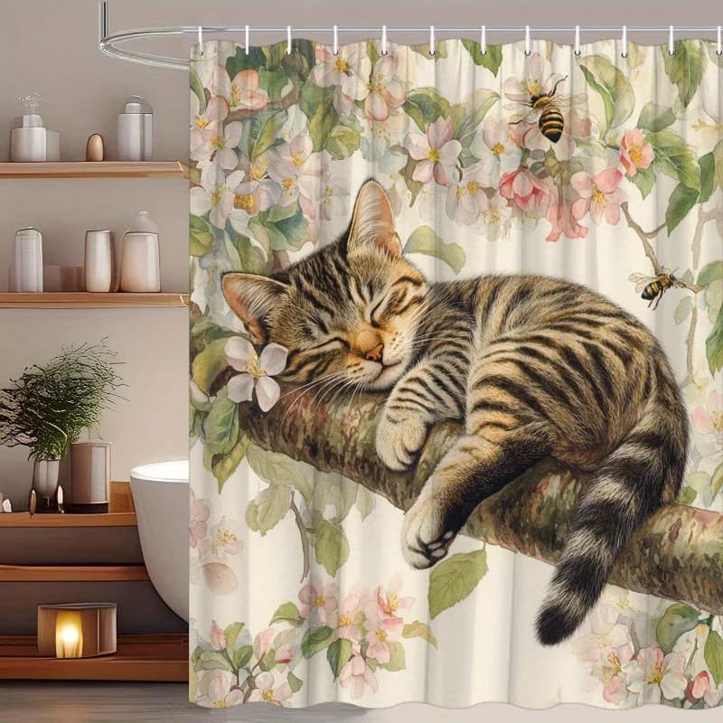 Tenda da doccia con gatti coccolosi in un cestino: resistente all'acqua, facile da pulire, aggiunge un tocco accogliente e adorabile per l'arredamento del bagno
