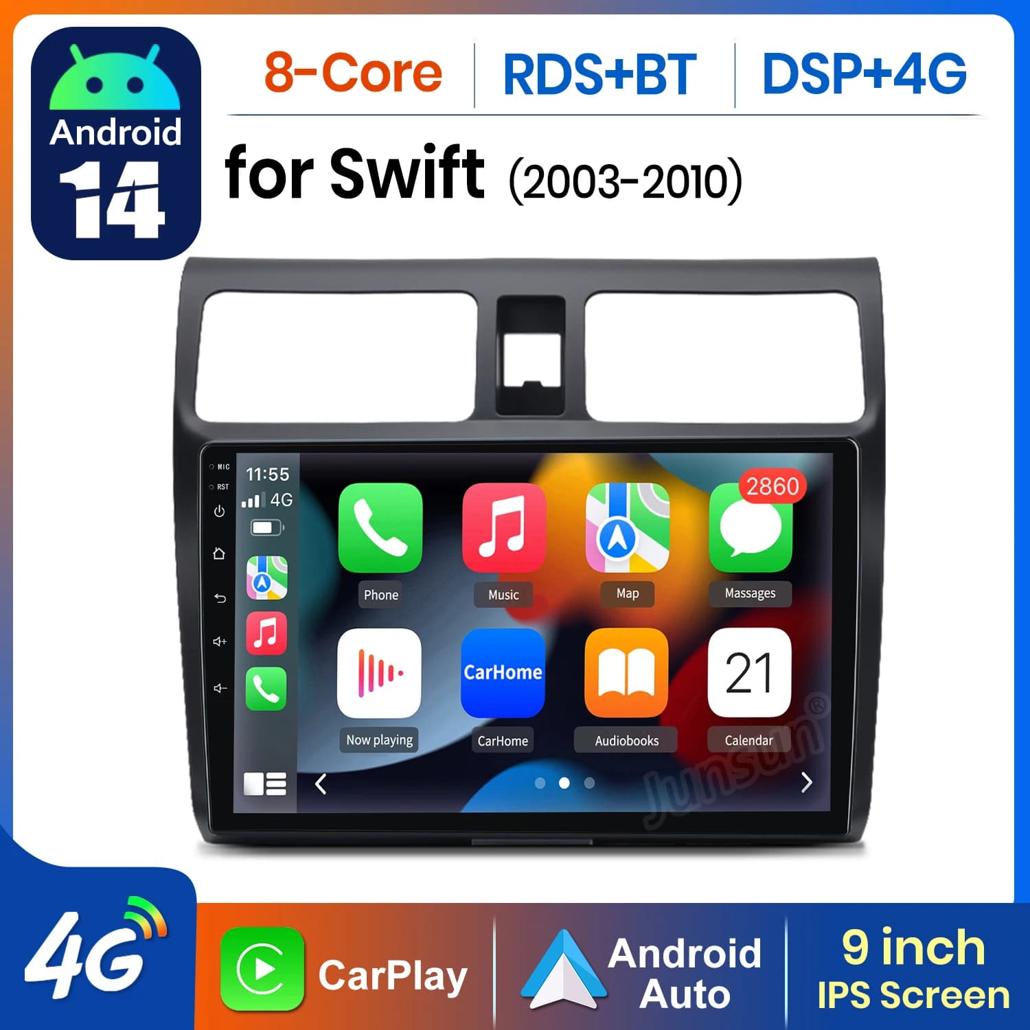 AWESAFE AI 4G LTE Wireless CarPlay Android Auto Autoradio Per Suzuki Swift 2003 2004 2005 2006 2007-2010 GPS Navi BT DSP RDS FM