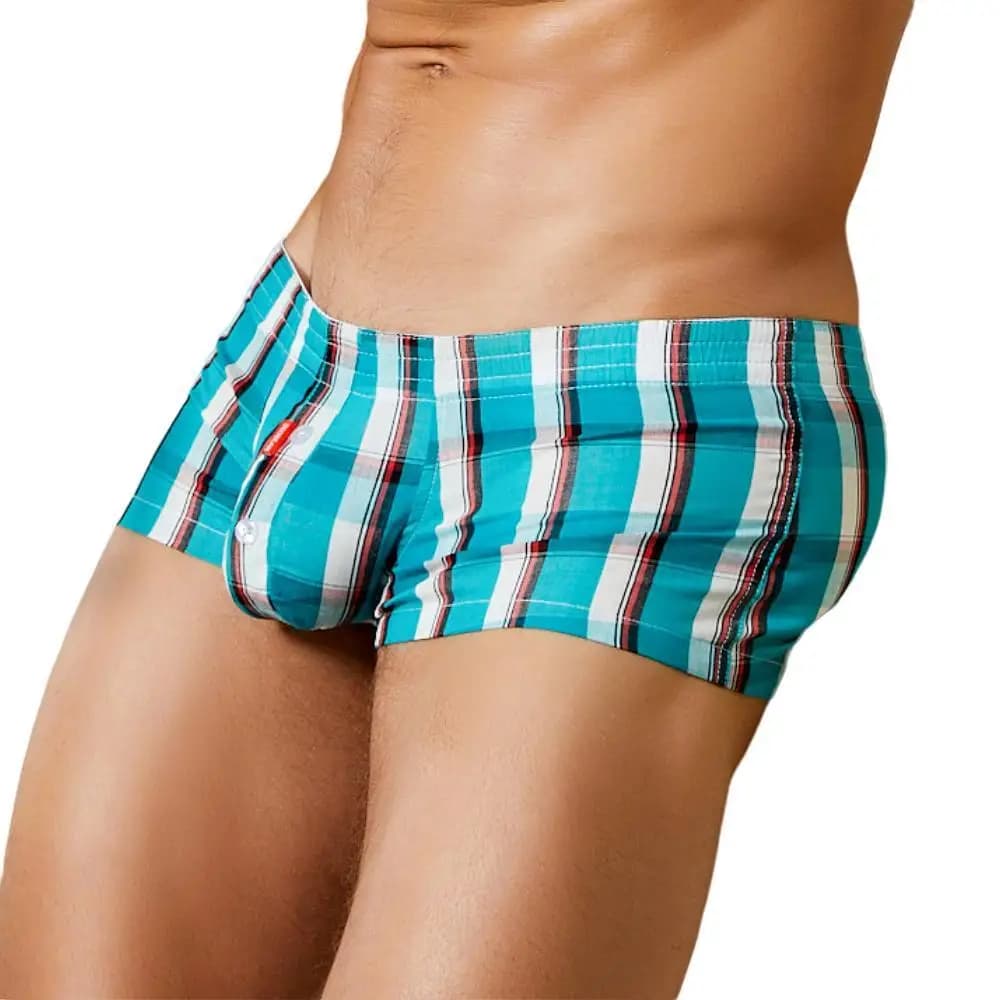 SEOBEAN 100% Cotton Plaid Men's Boxer Shorts Sexy Mens Underwear Boxers Penis Pouch Underpants Loungewear Shorts Sleep Bottoms