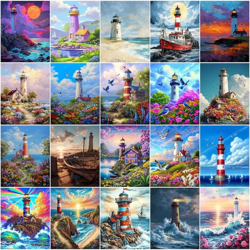 GATYZTORY Painting By Number Adults sea lighthouse seascape Arts And Crafts Acrylic Paints Color Markers Markers By Numbers Oil