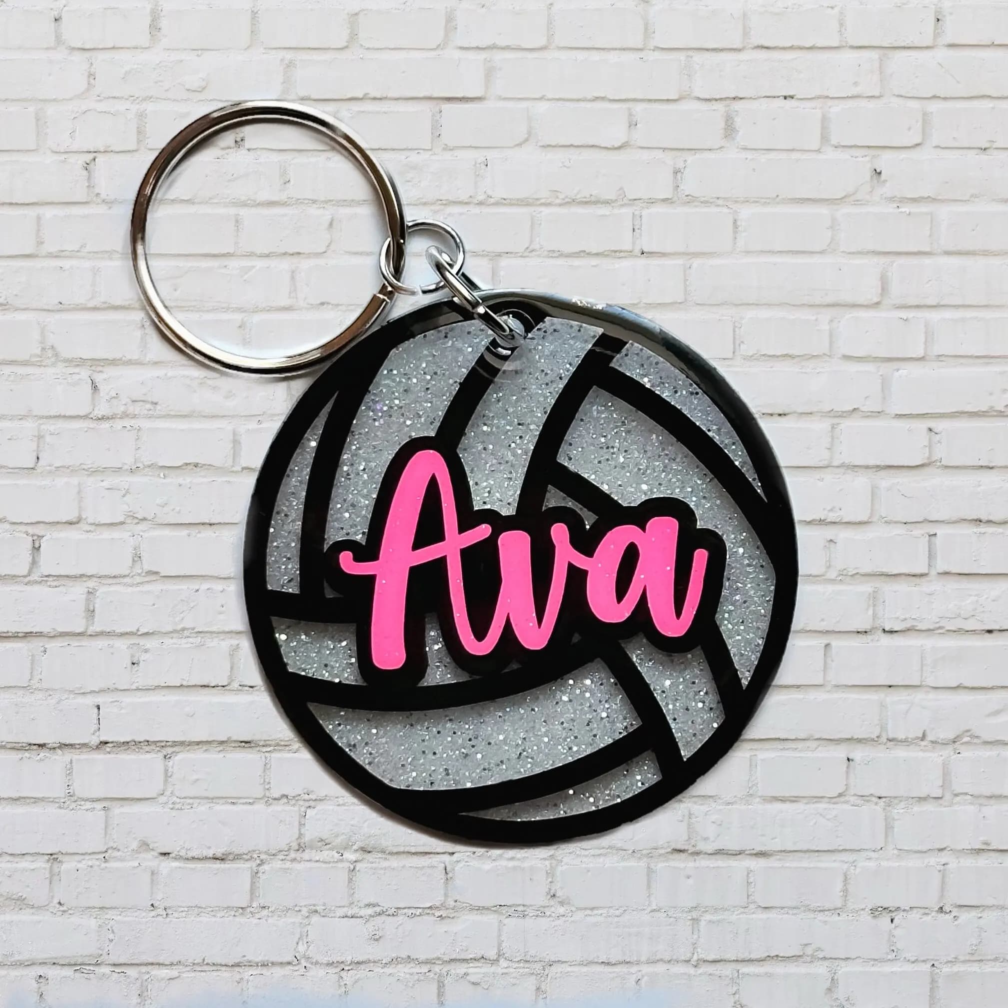 Personalized Custom Name Volleyball Keychain Glitter Acrylic Bag Charm Custom Text Sports Keyring Volleyball Player Team Gift