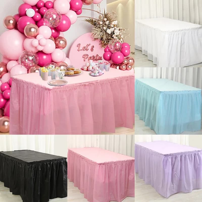Simple 2-piece disposable table skirt, PE rectangular tablecloth and wedding party decoration skirt