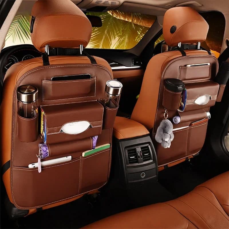 KKJOY Organizer per schienale per seggiolino auto in pelle PU – Borsa portaoggetti multitasche e custodia ordinata per uso interno auto universale
