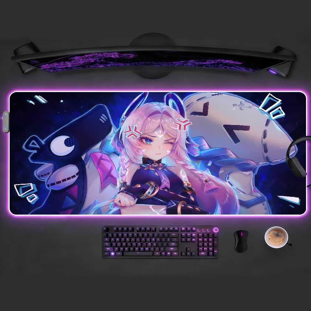 Tappetino per mouse Genshin Impact Citlali Tappetino per scrivania antiscivolo con LED RGB Accessori da gioco in gomma Tappetino per tastiera da ufficio per computer di grandi dimensioni