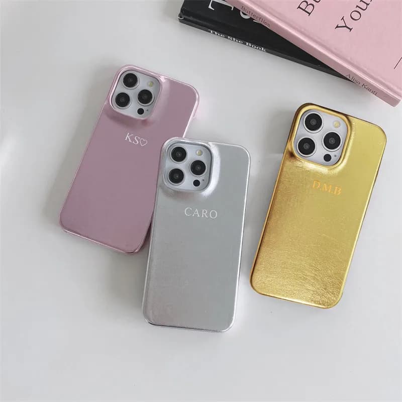Customized Gold Silver Letter Glitter PU Leather Case For Iphone 13 15 14 16 17Pro Max 15plus Case Luxury Hard Metallic PU Cover