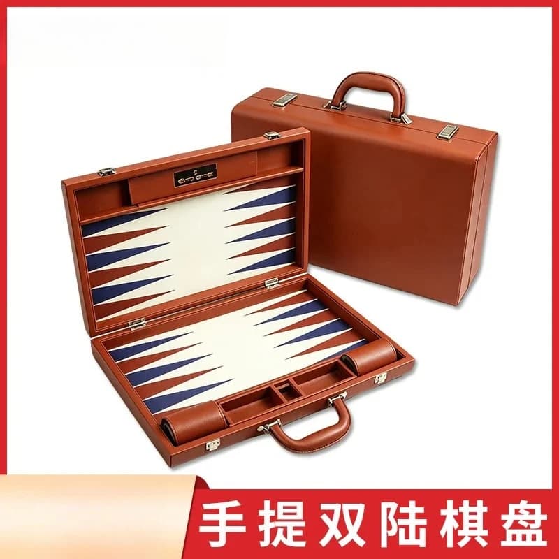 Backgammon Board Game Classic Strategy Puzzle for Adults Kids Premium PU Leather Portable Travel Set Foldable Design Family