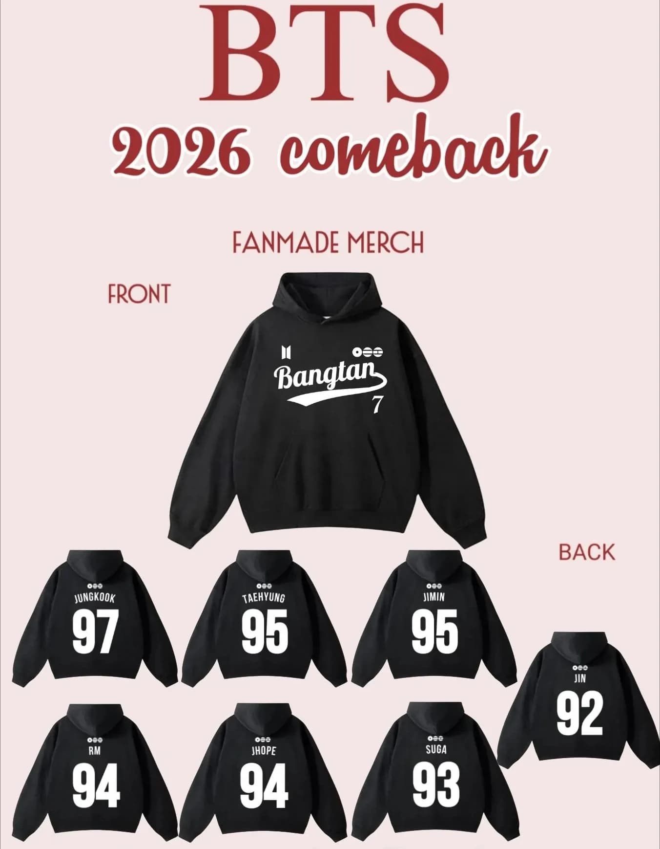 BTS Bangtan 2026 Comeback Hoodie, Sweatshirt with Idol Kpop Member, Casual Street Clothing for Men and Women