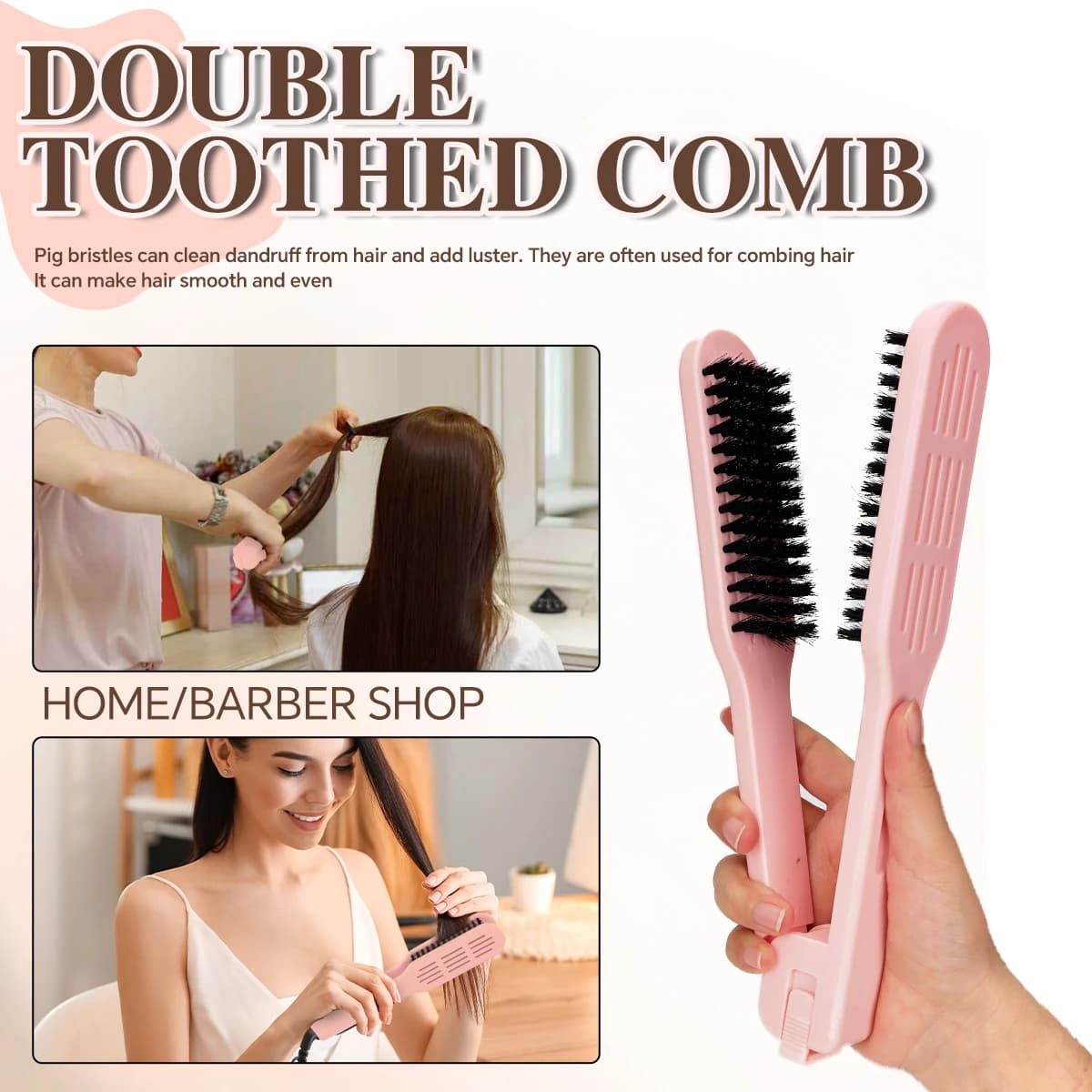 Hot brush and hair plate 2 in 1, natural wood comb for controlling the frizz effect, tool for smoothing and hairstyle for women