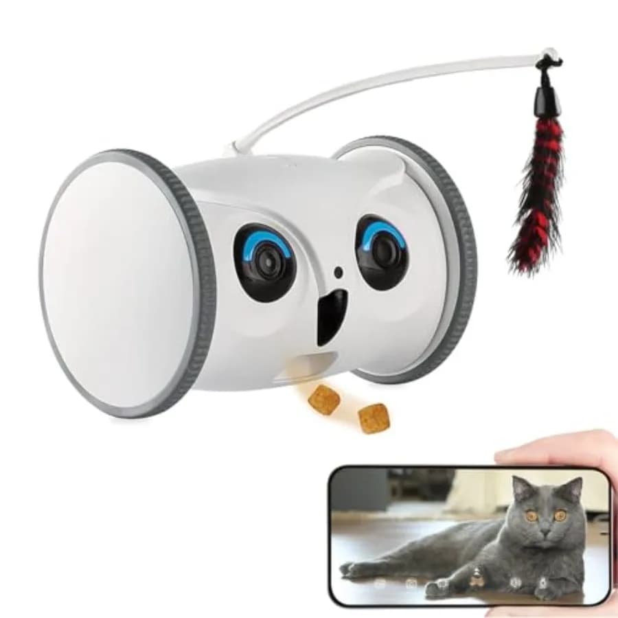 Interactive Toy for Gufo Shape Dogs and Cats Robot with Croquette Dispenser and Remote Control via App, Grey, Intelligent Power Supply