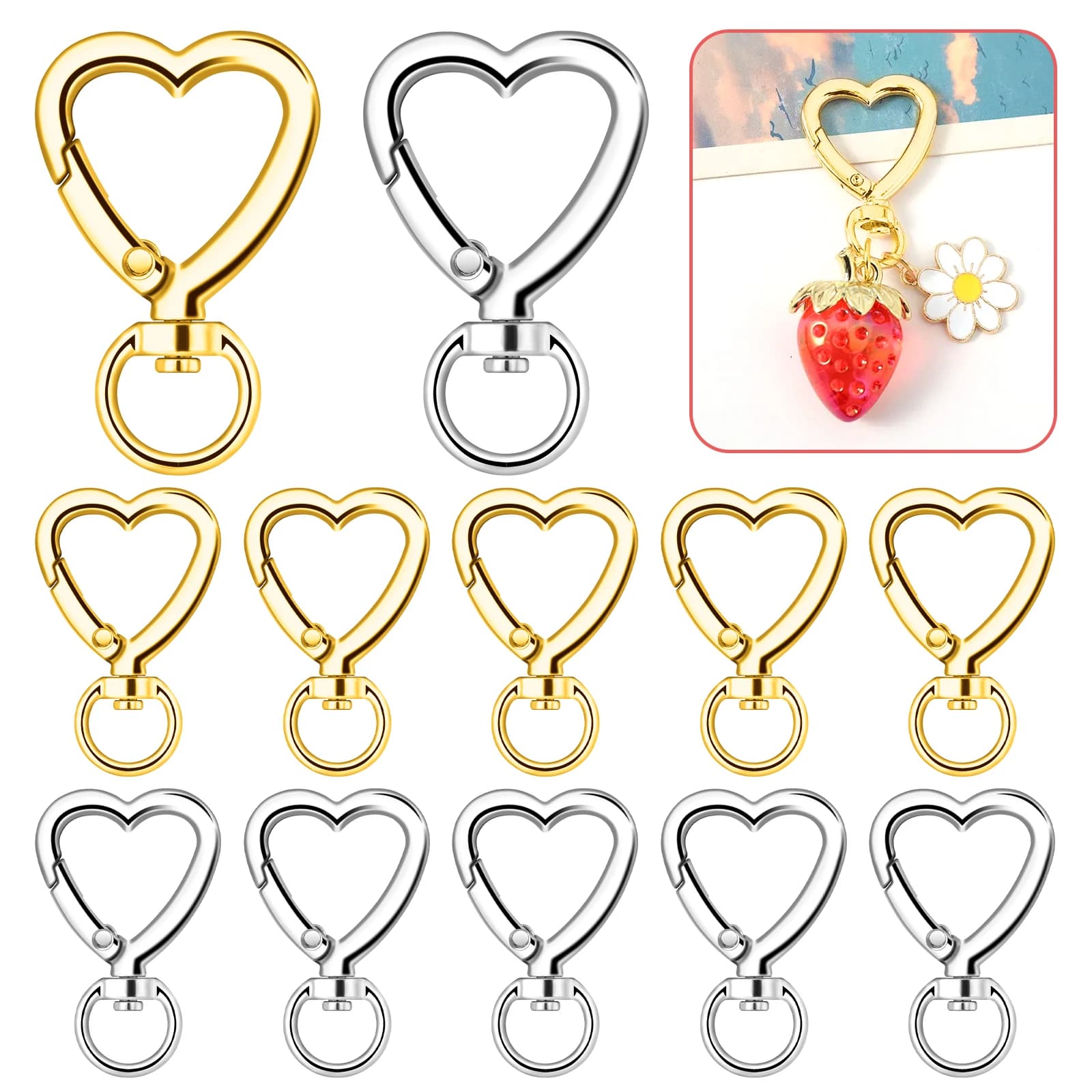 10 Pezzi Moschettoni a Gancio a Forma di Cuore in Metallo Girevoli per Catenine, Ganci a Scatto per Creazione Gioielli, Borse Fai da Te, Portachiavi e Anelli Portachiavi