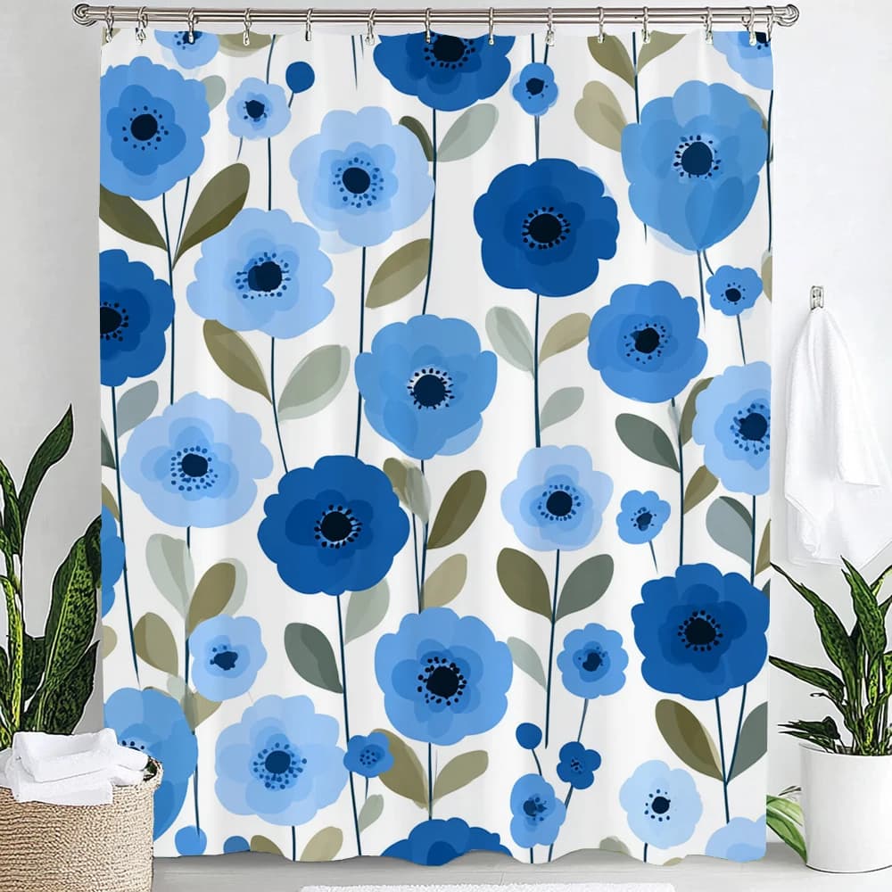 Tenda da doccia con stampa di foglie floreali ad acquerello, tenda divisoria per la privacy con 12 ganci, diverse misure, lavabile in lavatrice