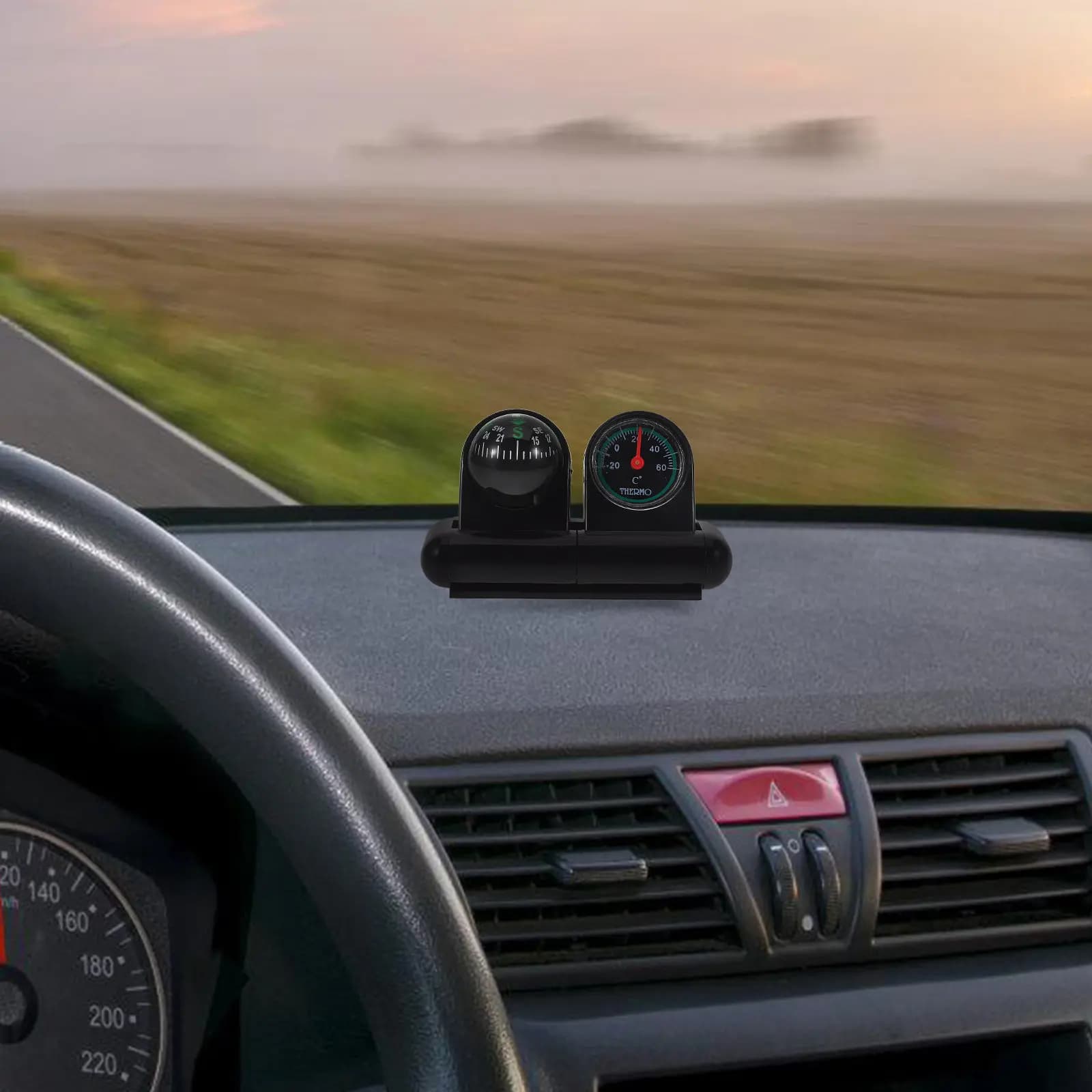 Bussola per Auto con Termometro, Design a Sfera per Cruscotto, Strumento Multifunzionale di Navigazione e Direzione per Interni Auto