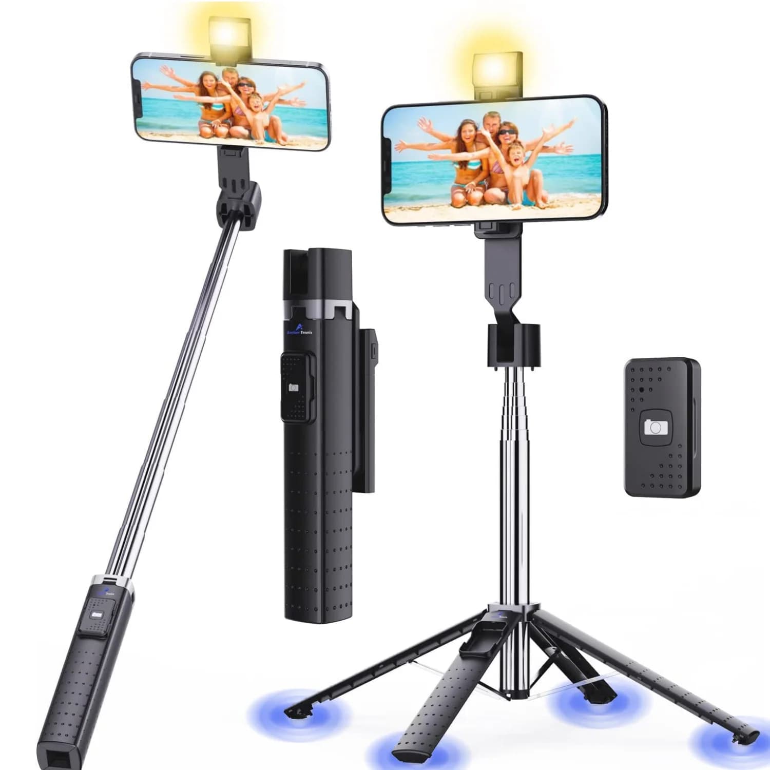 Bastone selfie da 100 cm Treppiede Quadrapod Bastone selfie allungabile in acciaio inossidabile compatibile con tutti i dispositivi iPhone e Android