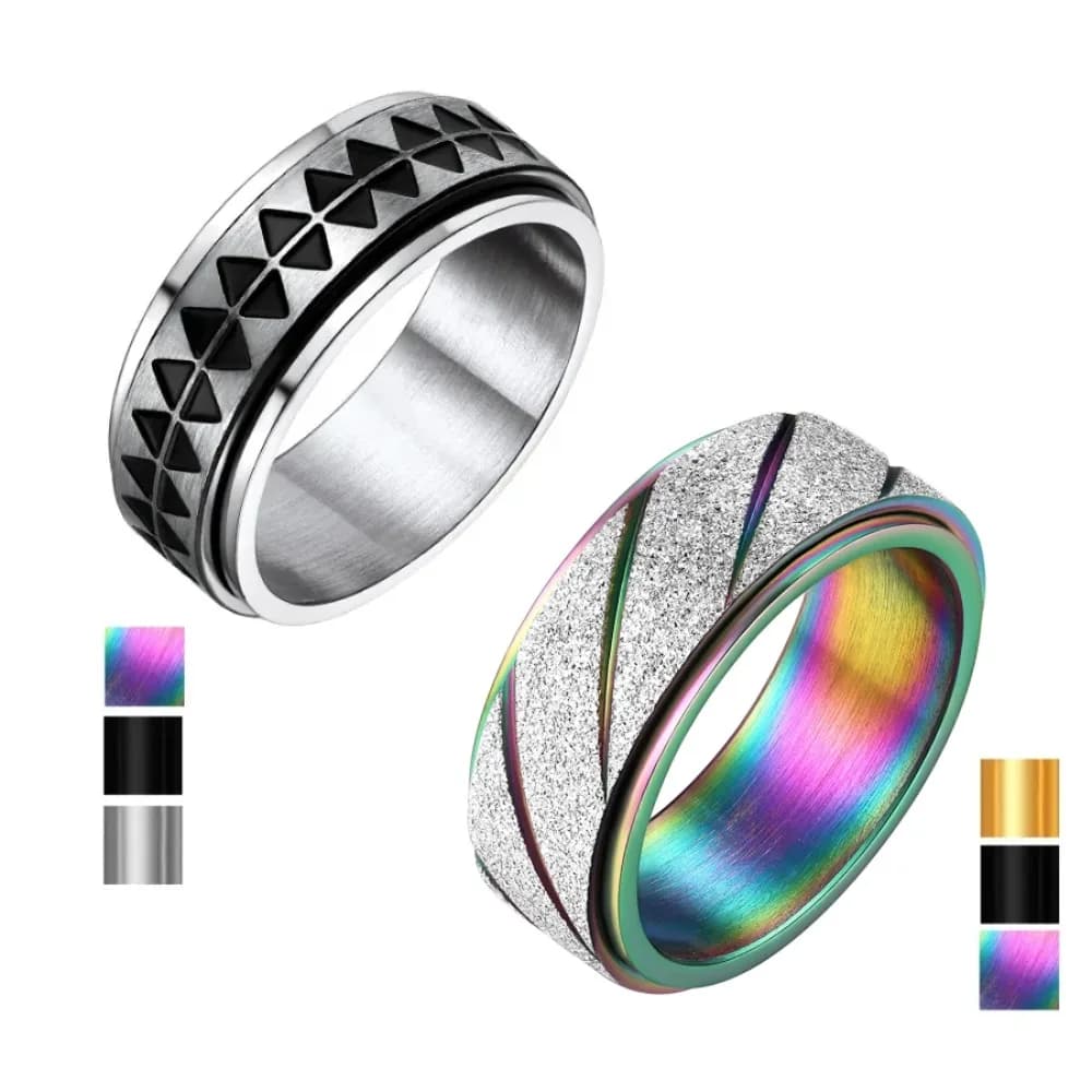 Acciaio inossidabile 8 mm di larghezza Doppi strati Anelli Spinner Strisce opache Triangolo Girevole Anello agitatore Ansia Rilascio Gioielli unisex