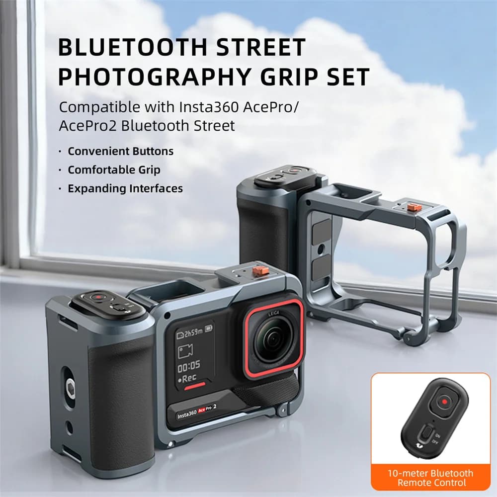 VRIG GA-08 Kit Impugnatura Remota Bluetooth per Insta360 Ace Pro/2 Action Camera, Telaio in Metallo con Attacco Cold Shoe da 1/4 per Treppiede e Luce