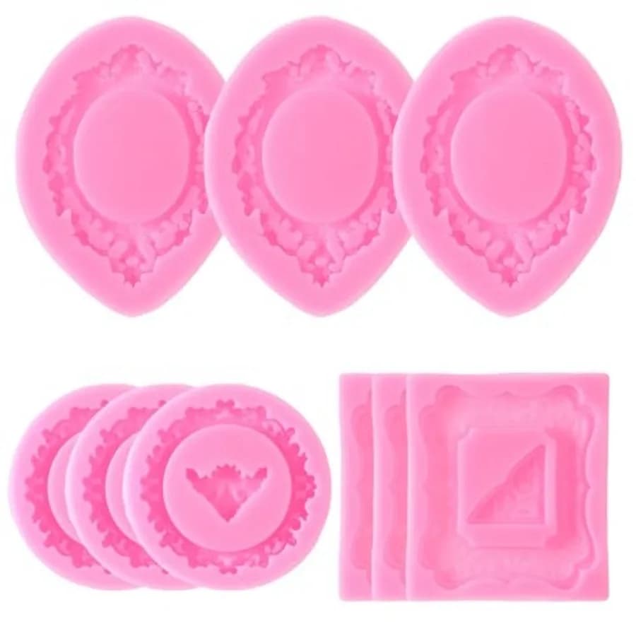 9 PCS Photo Frame Silicone Molds, Vintage Picture Photo Frames Fondant Molds Pink Baroque Frame Chocolate Mold for Chocolate Fo